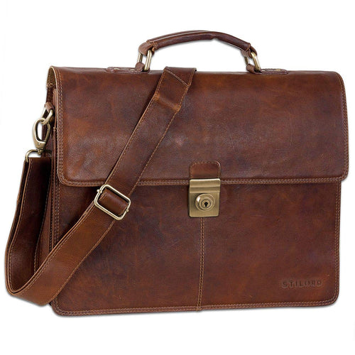 Aktentasche Herren Echtleder Rindsleder Vintage Braun 15.6"