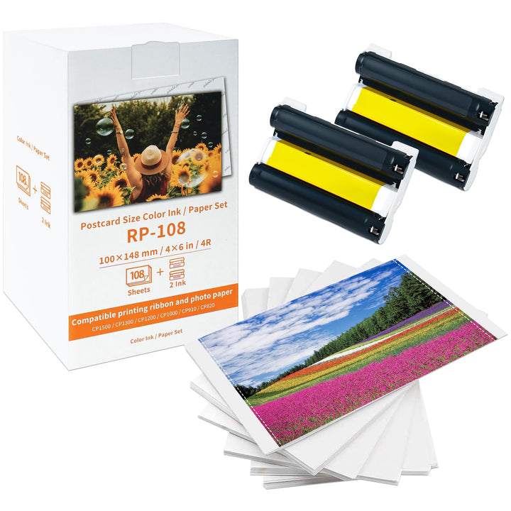 Fotopapier mit Farbband 10x15cm 108 Blatt fuer Canon Selphy