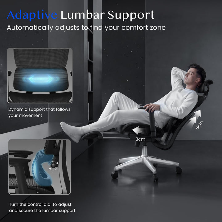 Ergonomischer Bürostuhl mit Fussstütze 3D-Armlehnen bis 136 kg - Bild 4