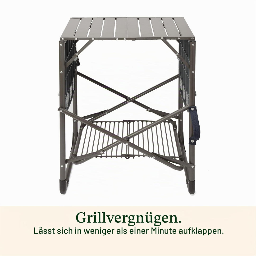 Grillständer klappbar Stahl mit Seitentischen und Becherhaltern - Bild 5