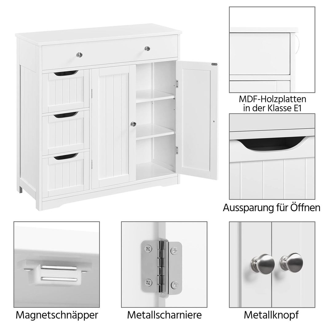 Badezimmerschrank weiss 4 Schubladen 2 Tueren MDF 81x30x81,5 cm - Bild 5