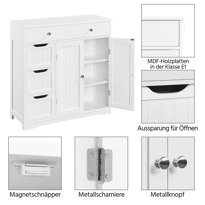 Badezimmerschrank weiss 4 Schubladen 2 Tueren MDF 81x30x81,5 cm - Bild 5