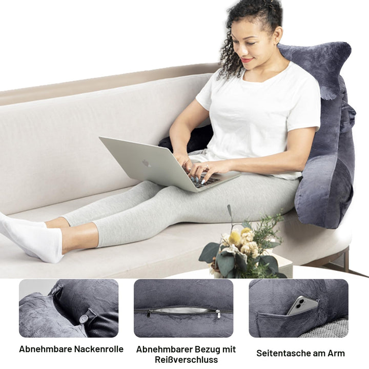 Lesekissen mit Armlehnen und Seitentasche für Bett und Sofa Dunkelgrau - Bild 5