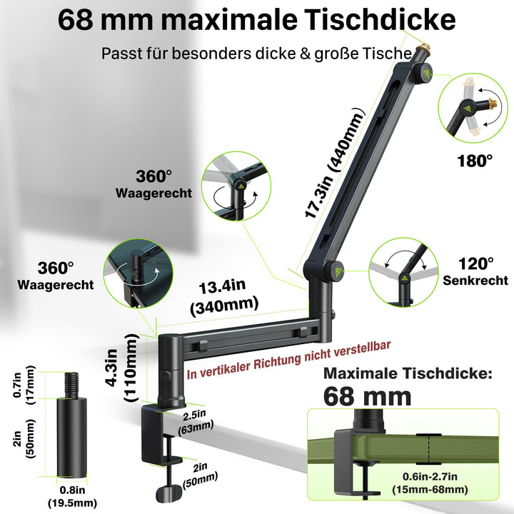 Mikrofonarm Low Profile Aluminium 780mm Reichweite 3kg Traglast - Bild 7