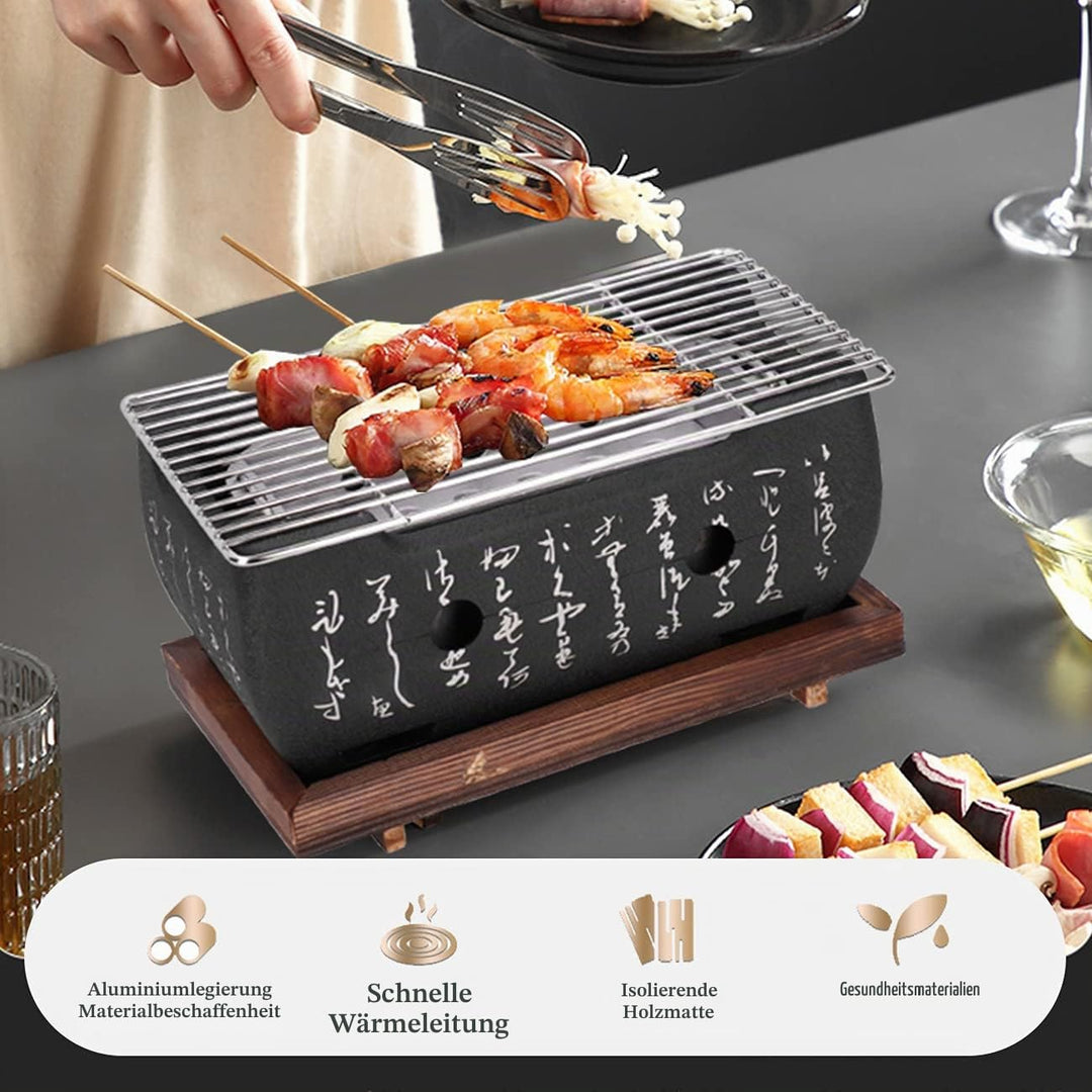 Tischgrill Yakiniku Aluminium mit Edelstahlrost 24x12,5 cm Holzkohle - Bild 3