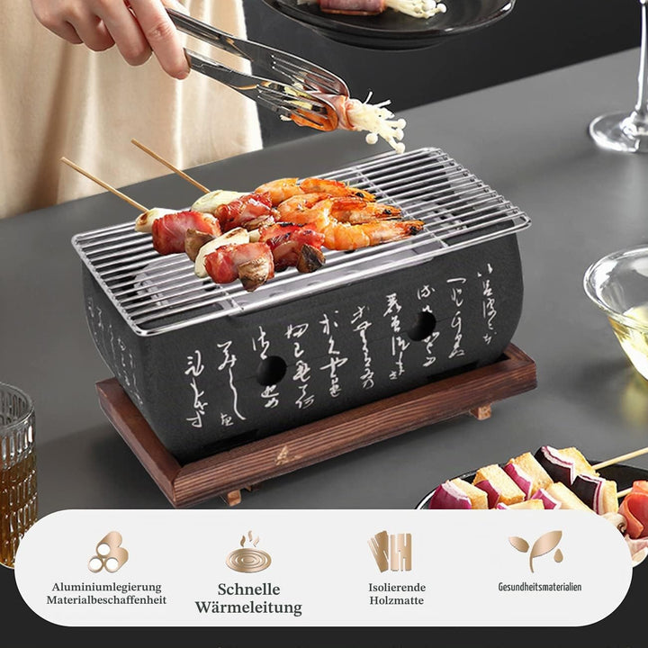 Tischgrill Yakiniku Aluminium mit Edelstahlrost 24x12,5 cm Holzkohle - Bild 3