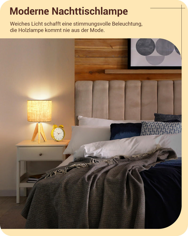 Tischlampe Holz 2er Set Leinen-Lampenschirm Beige 36cm E27 - Bild 5