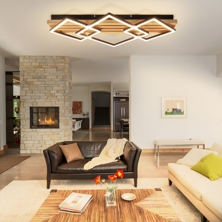Deckenleuchte Holz 70cm dimmbar mit Fernbedienung 46W