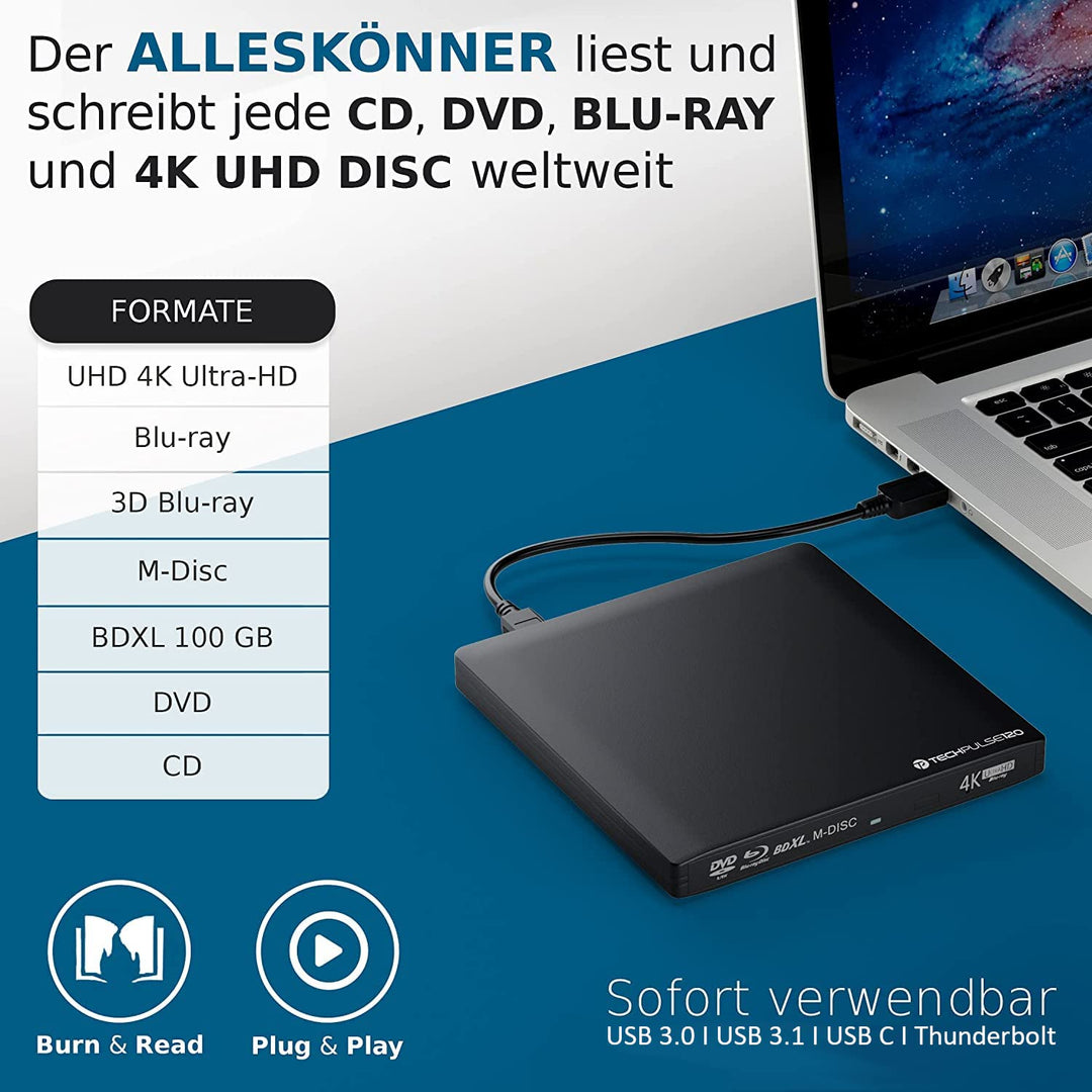 Externes Blu-ray DVD CD Laufwerk USB 3.0/USB-C UHD 4K/8K Brenner - Bild 3