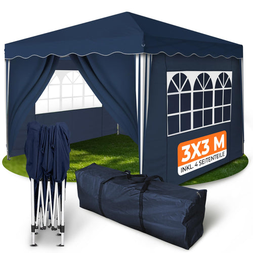 Faltpavillon 3x3 m wasserdicht UV50+ Stahl mit 4 Seitenteilen Blau