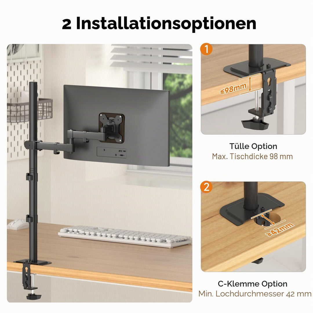 Monitorarm Standhalterung 800 mm hoch VESA 75/100 für 13–32 Zoll - Bild 4