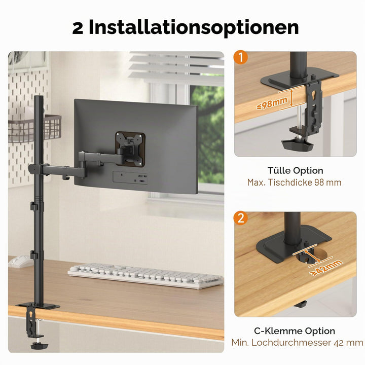 Monitorarm Standhalterung 800 mm hoch VESA 75/100 für 13–32 Zoll - Bild 4