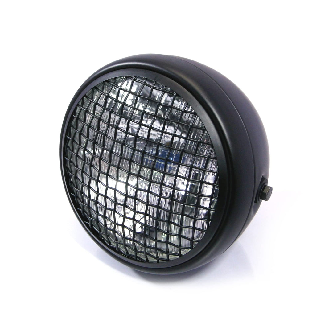 Motorrad Scheinwerfer H4 Retro 7.7" Metall Netz-Grill Mattschwarz