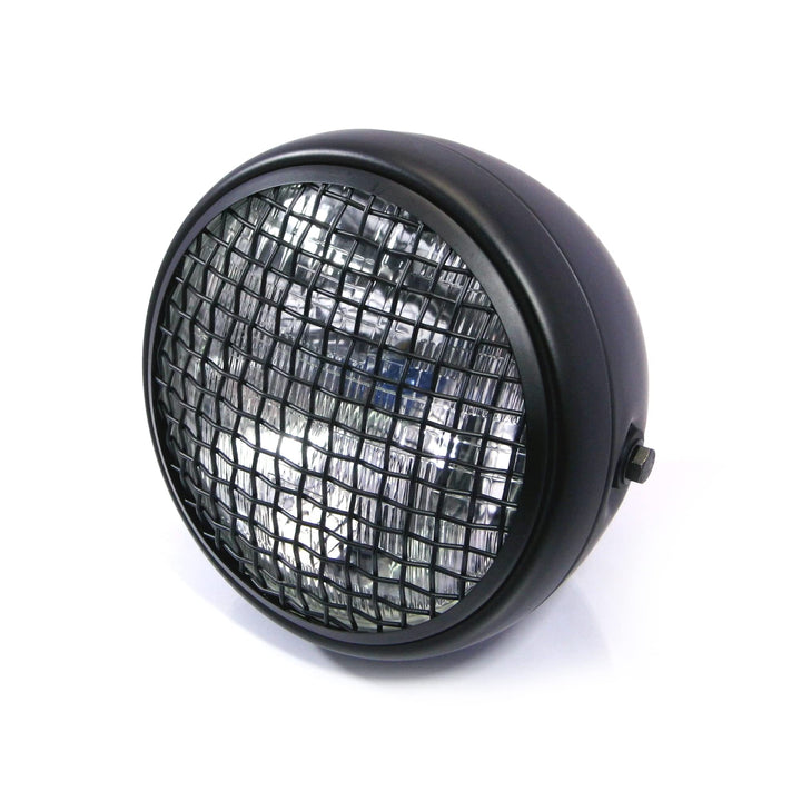 Motorrad Scheinwerfer H4 Retro 7.7" Metall Netz-Grill Mattschwarz
