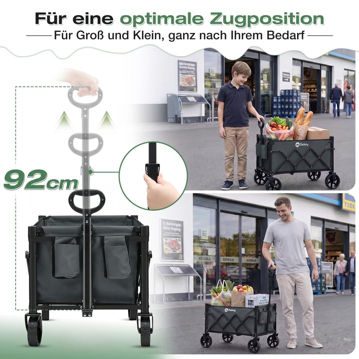Bollerwagen faltbar 60L 80kg Tragkraft mit 360°-Rädern dunkelgrau - Bild 7