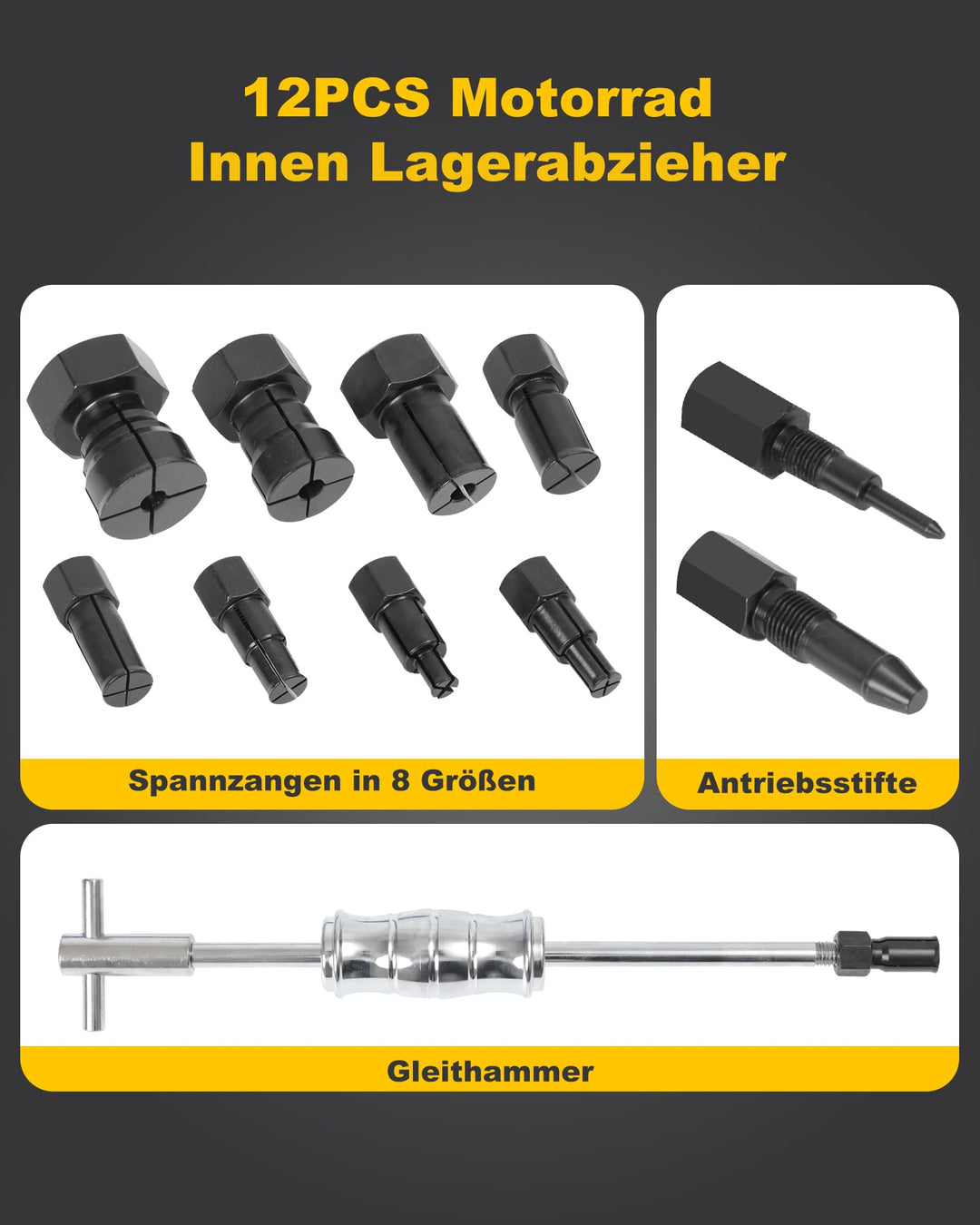 Innen-Lagerabzieher Set 12-tlg. mit Gleithammer Sackloch 8–32mm - Bild 2