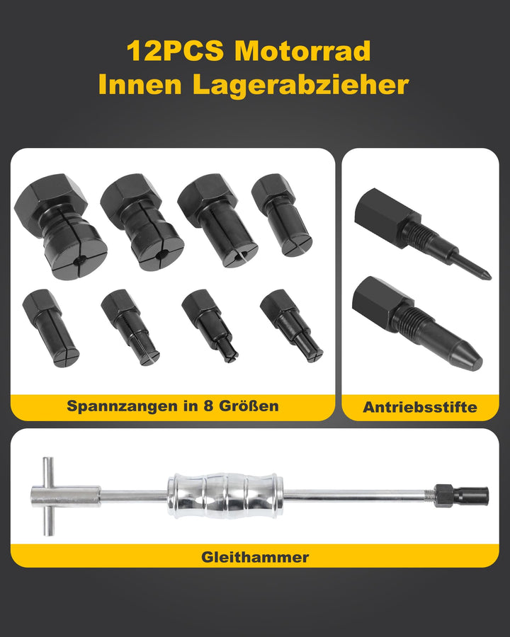 Innen-Lagerabzieher Set 12-tlg. mit Gleithammer Sackloch 8–32mm - Bild 2