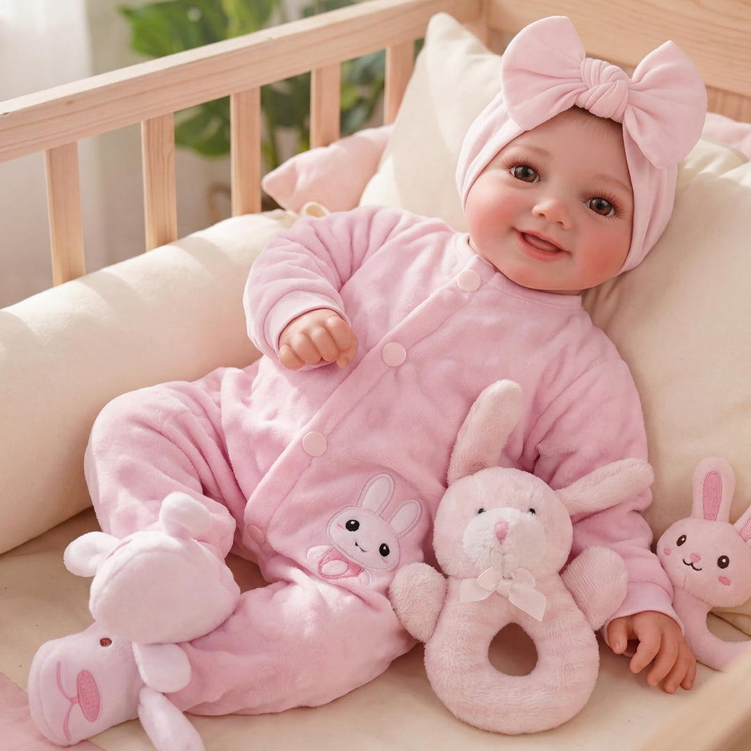 Reborn Puppe Mädchen 17 Zoll Vinyl lebensecht mit Polka-Dot-Outfit - Bild 3