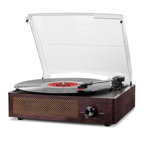 Plattenspieler Bluetooth 3-Gang 33/45/78 RPM Holzgehäuse mit Lautsprechern