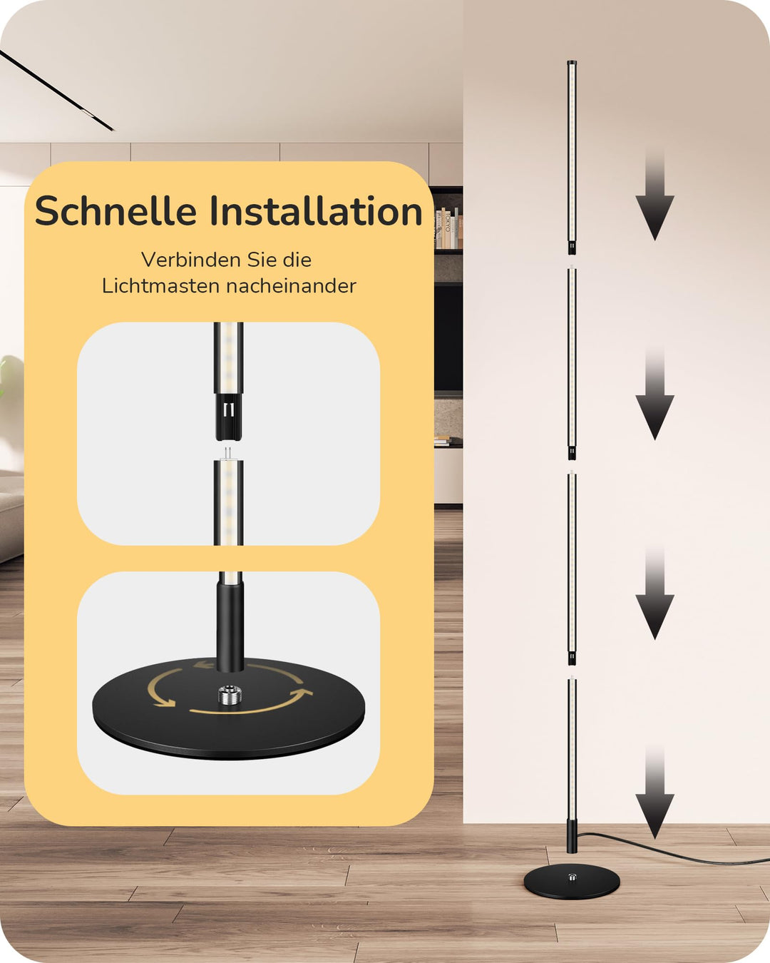 Stehlampe 2er-Set dimmbar höhenverstellbar Schwarz Metall