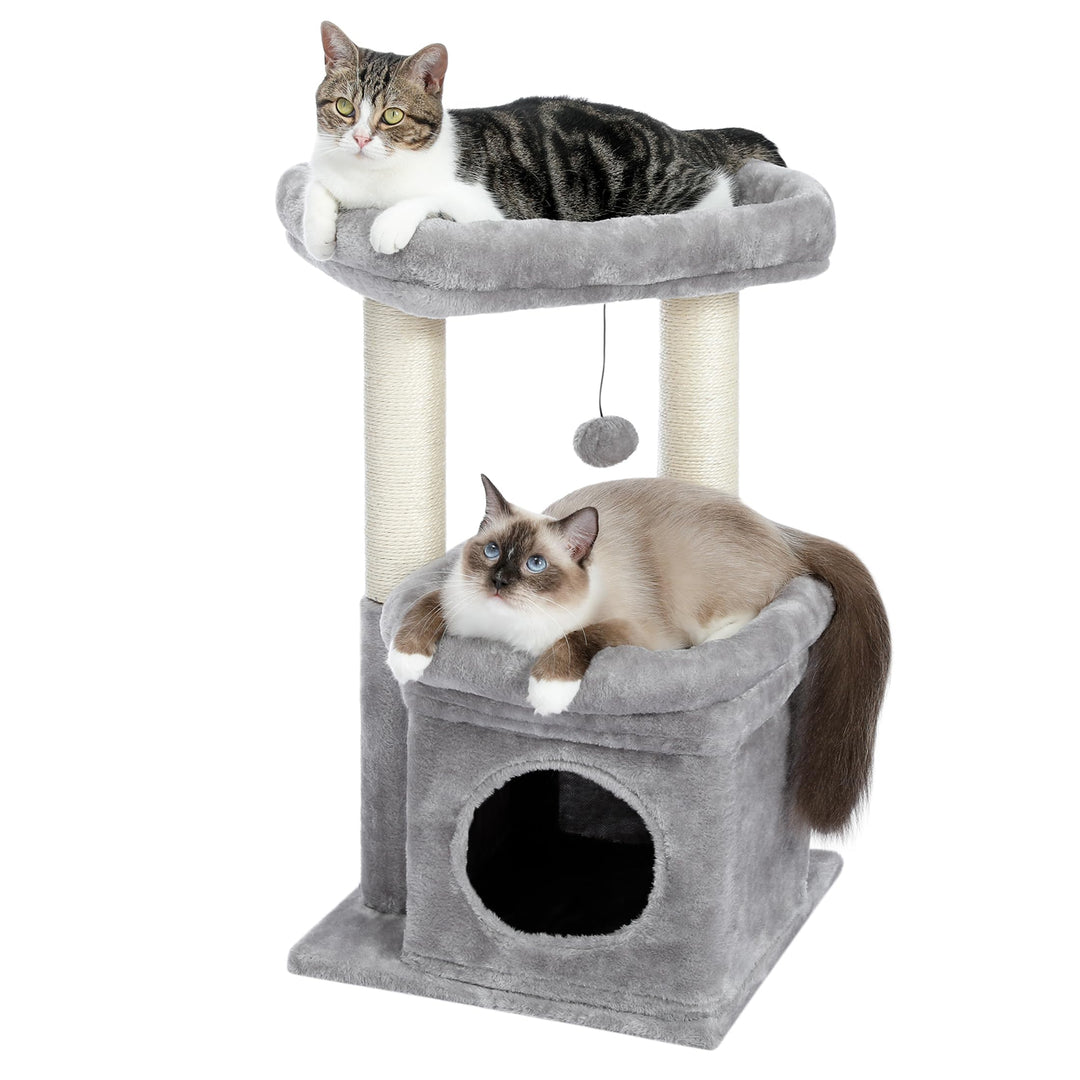 Katzenbaum mehrstöckig mit Sisal-Kratzstämmen und Plüsch-Liegefläche
