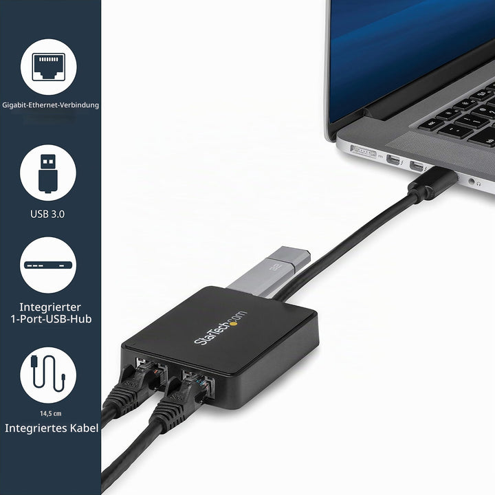 USB 3.0 Dual-Port Gigabit Ethernet Adapter mit USB-Passthrough - Bild 3