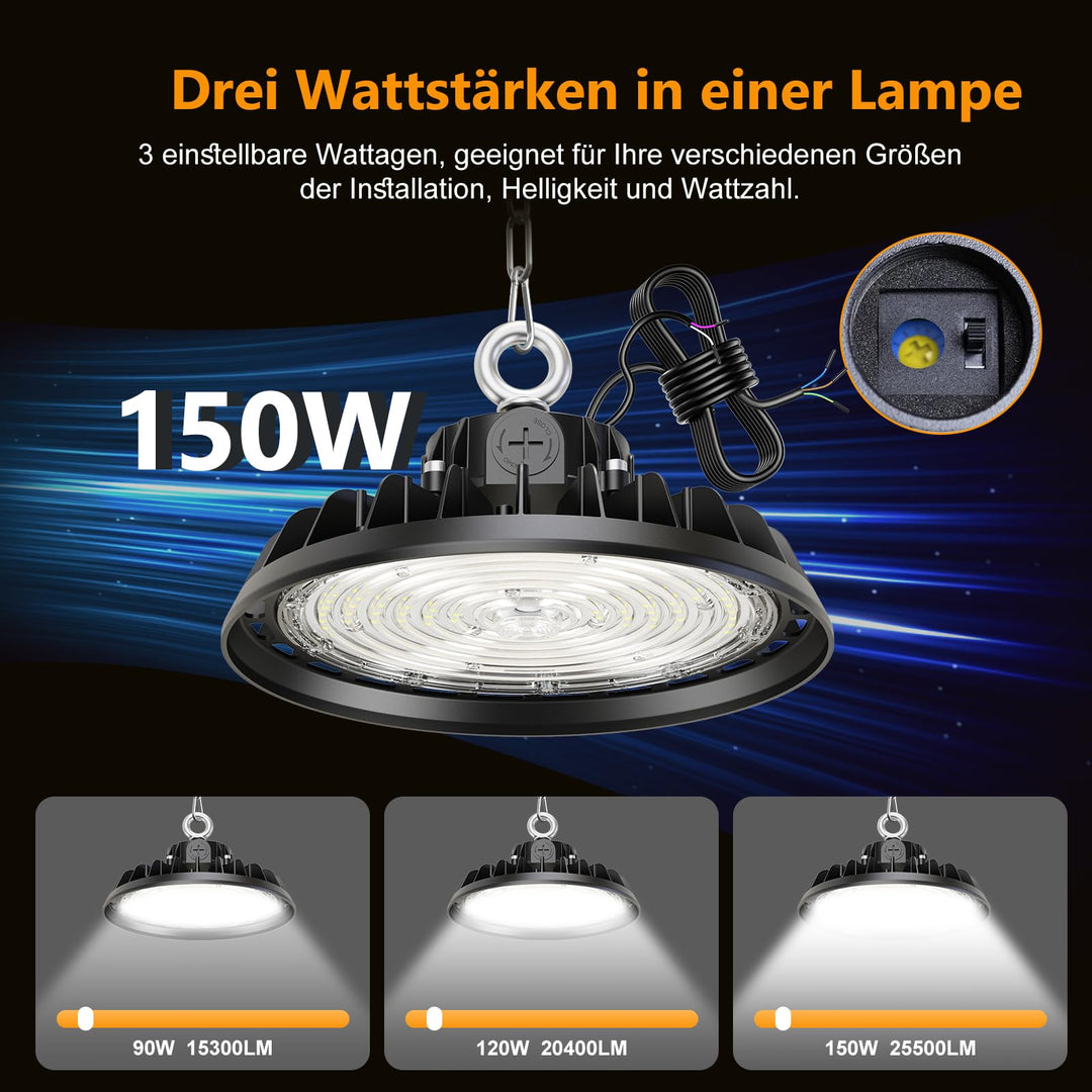 UFO LED Hallenleuchte 150W 25500lm dimmbar 6000K IP65 - Bild 2