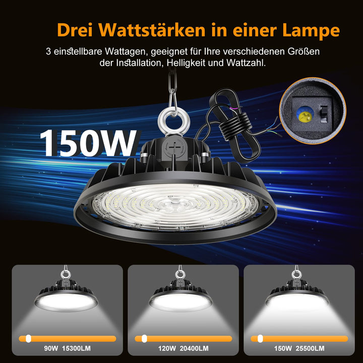 UFO LED Hallenleuchte 150W 25500lm dimmbar 6000K IP65 - Bild 2