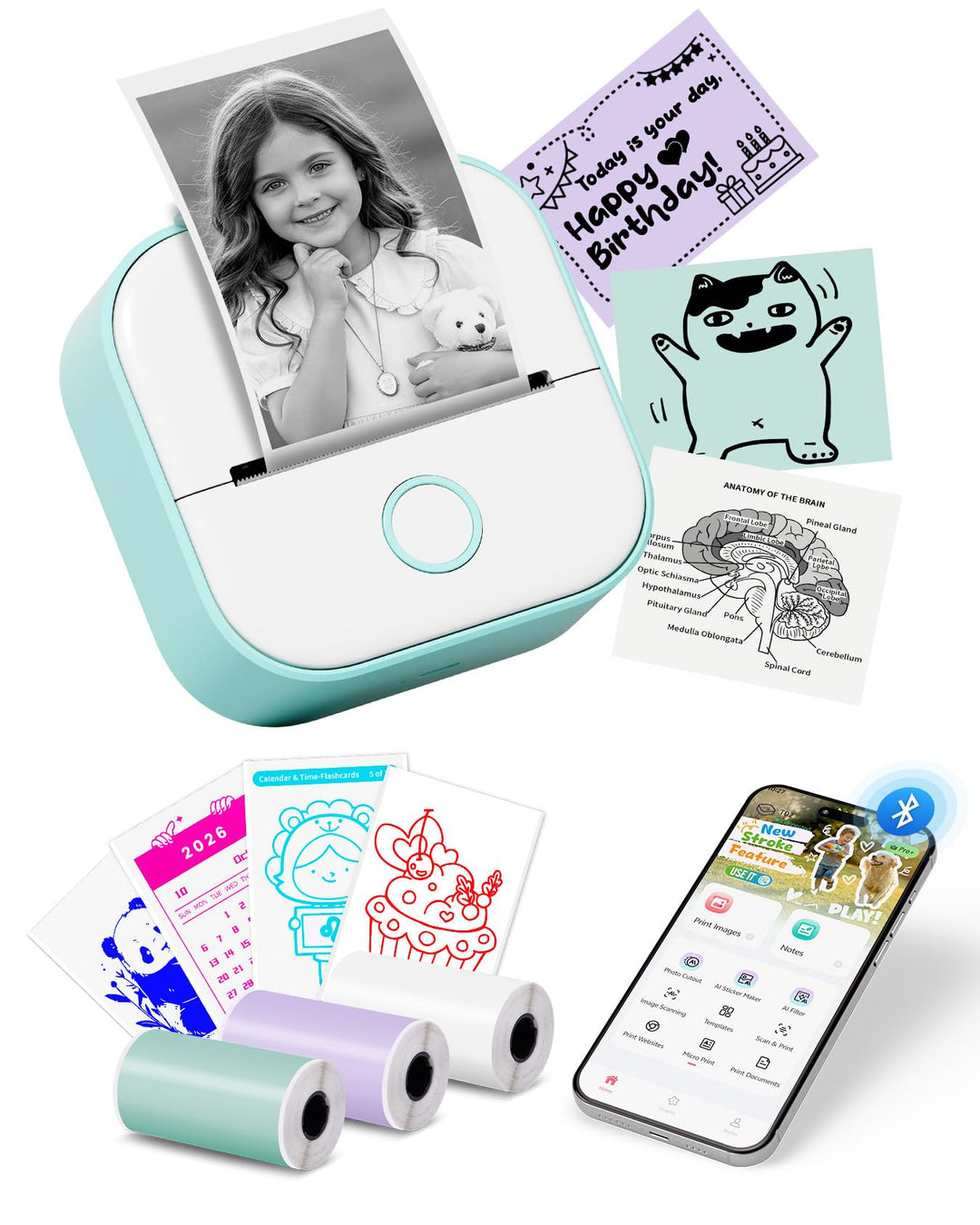Thermodrucker Mini Tintenfrei Bluetooth für Smartphone Aufkleber