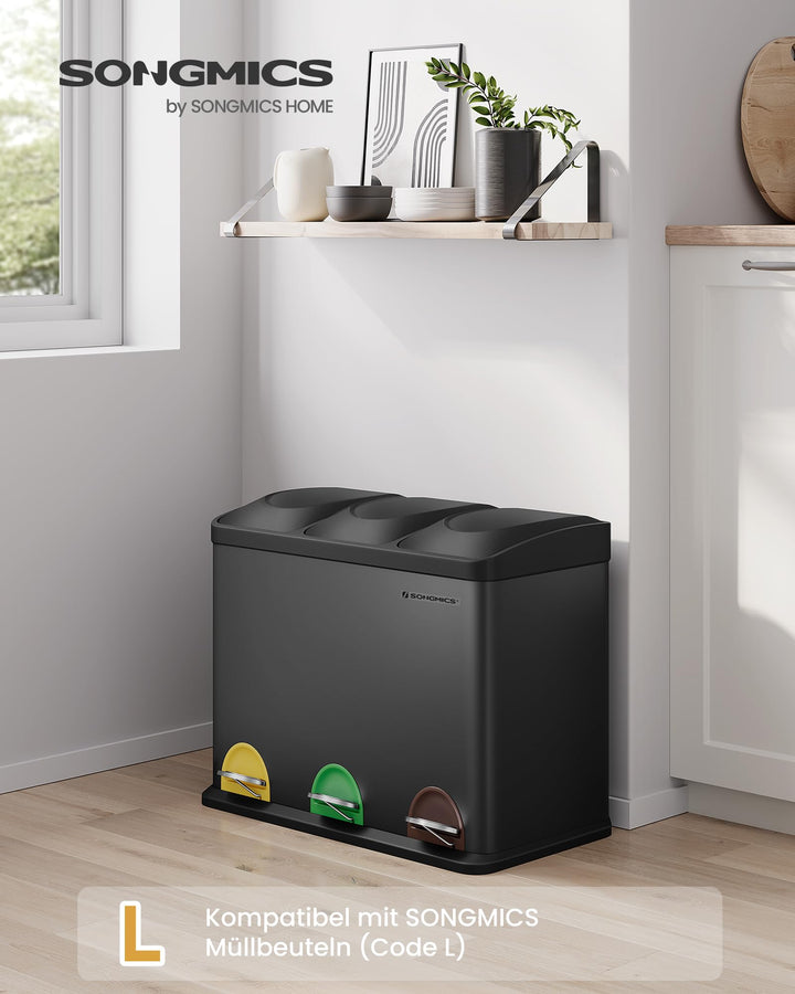 Treteimer 3-fach Mülltrennung Stahl 3x15L für Küche - Bild 3