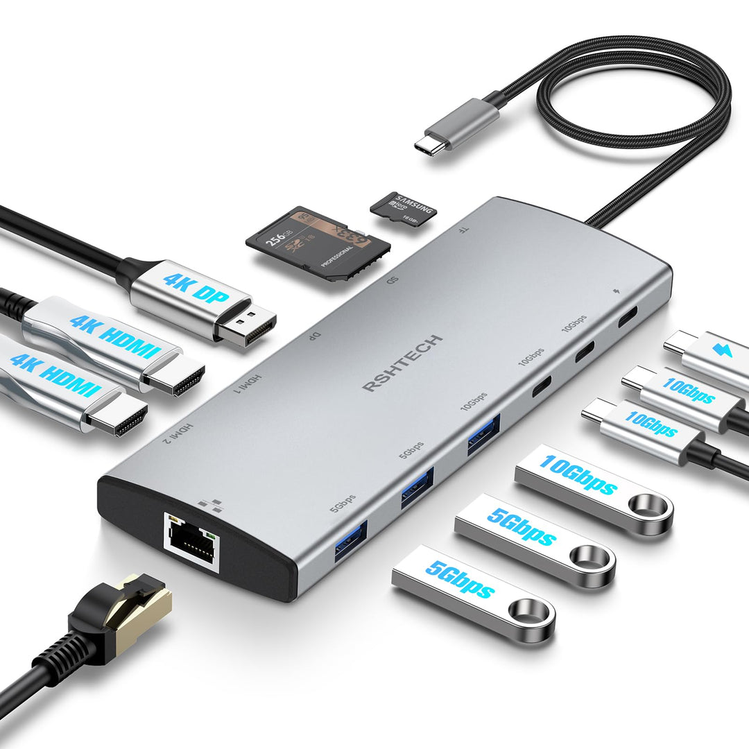 USB-C Hub 12-in-1 mit 2x HDMI 4K Triple Display Dockingstation