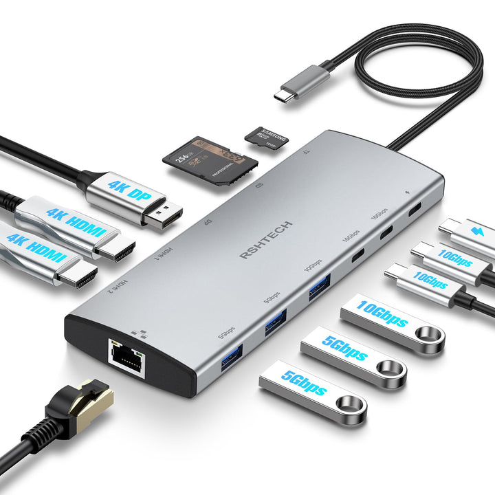 USB-C Hub 12-in-1 mit 2x HDMI 4K Triple Display Dockingstation
