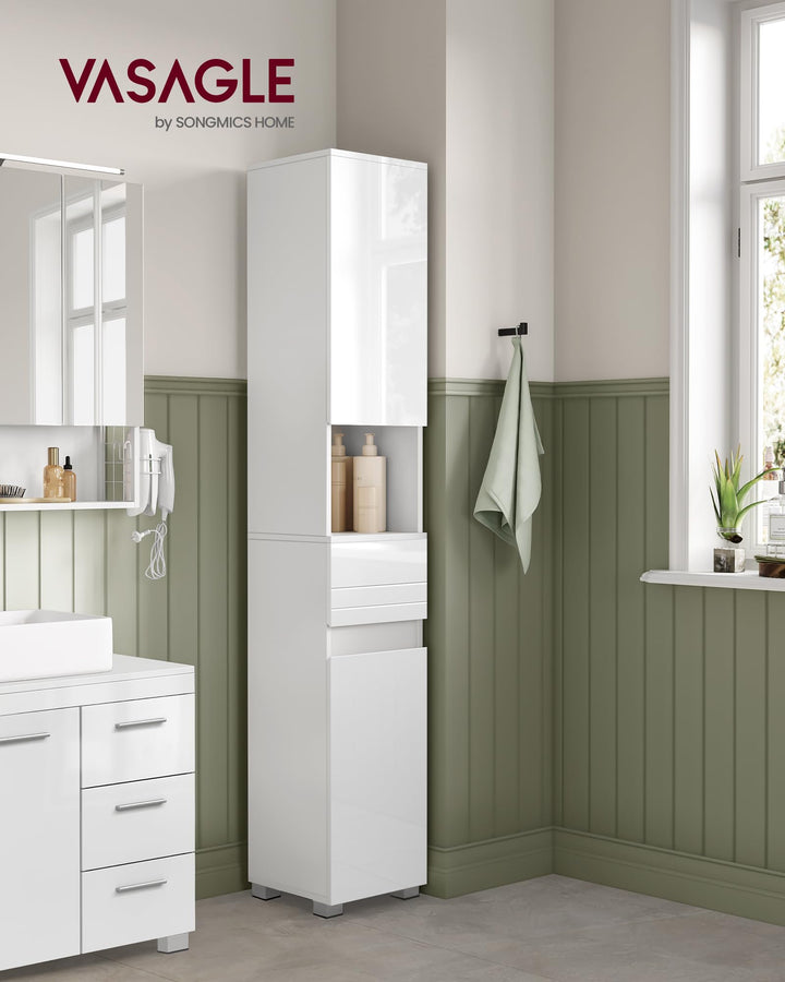 Badezimmerschrank MDF 30x30x170 cm mit Schublade, weiss