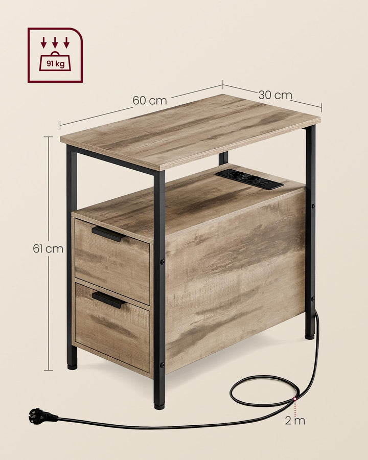 Beistelltisch mit Steckdosenleiste 2 Schubladen Stahl Holz - Bild 5
