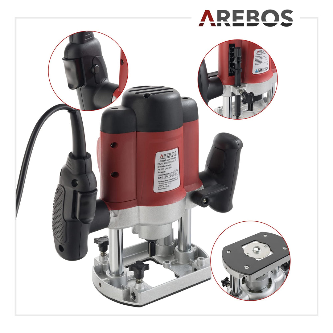 Oberfräse 1200 W mit Koffer, 12-tlg. Fräserset, 6 &amp; 8 mm - Bild 7