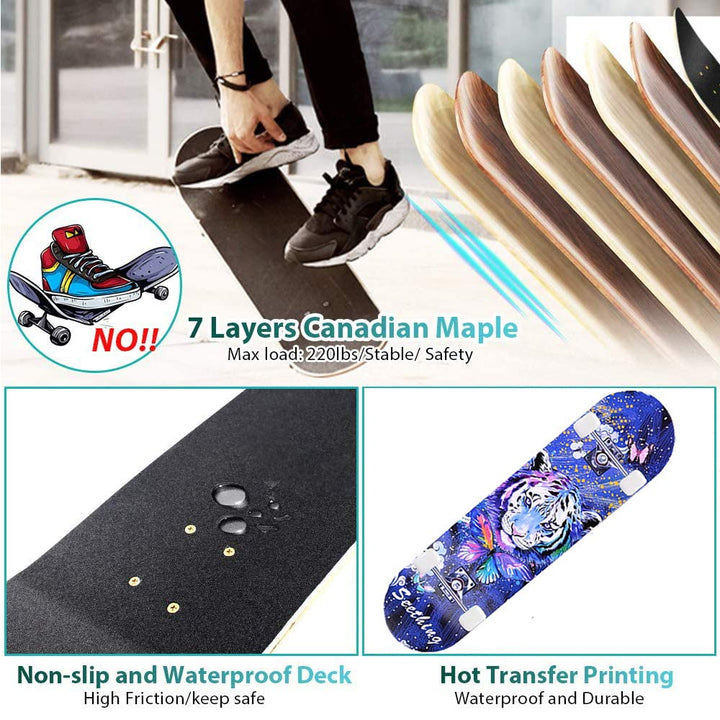 Skateboard 31x8 Zoll 7-lagiges Ahornholz komplett montiert für Anfänger - Bild 6