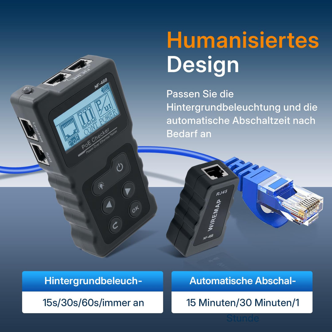 Netzwerktester RJ45 PoE LCD CAT5e CAT6 CAT6a mit LED-Leuchte - Bild 7