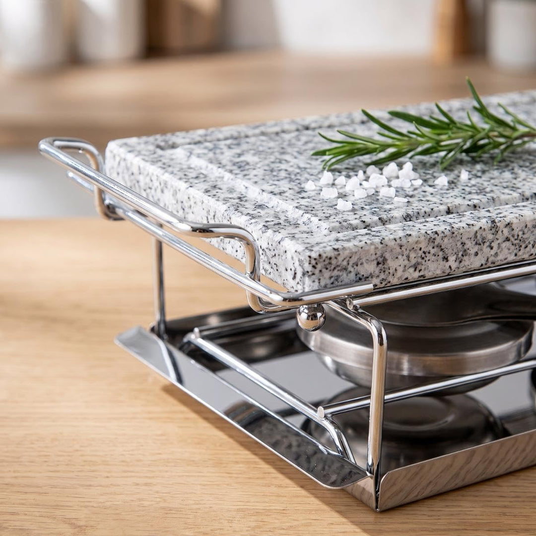 Grillstein-Set mit 2 Alkohol-Brennern Granit Edelstahlgestell - Bild 5