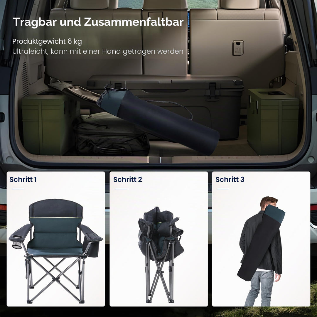 Campingstuhl faltbar XXL 200 kg Tragkraft mit Kühltasche Stahl - Bild 8