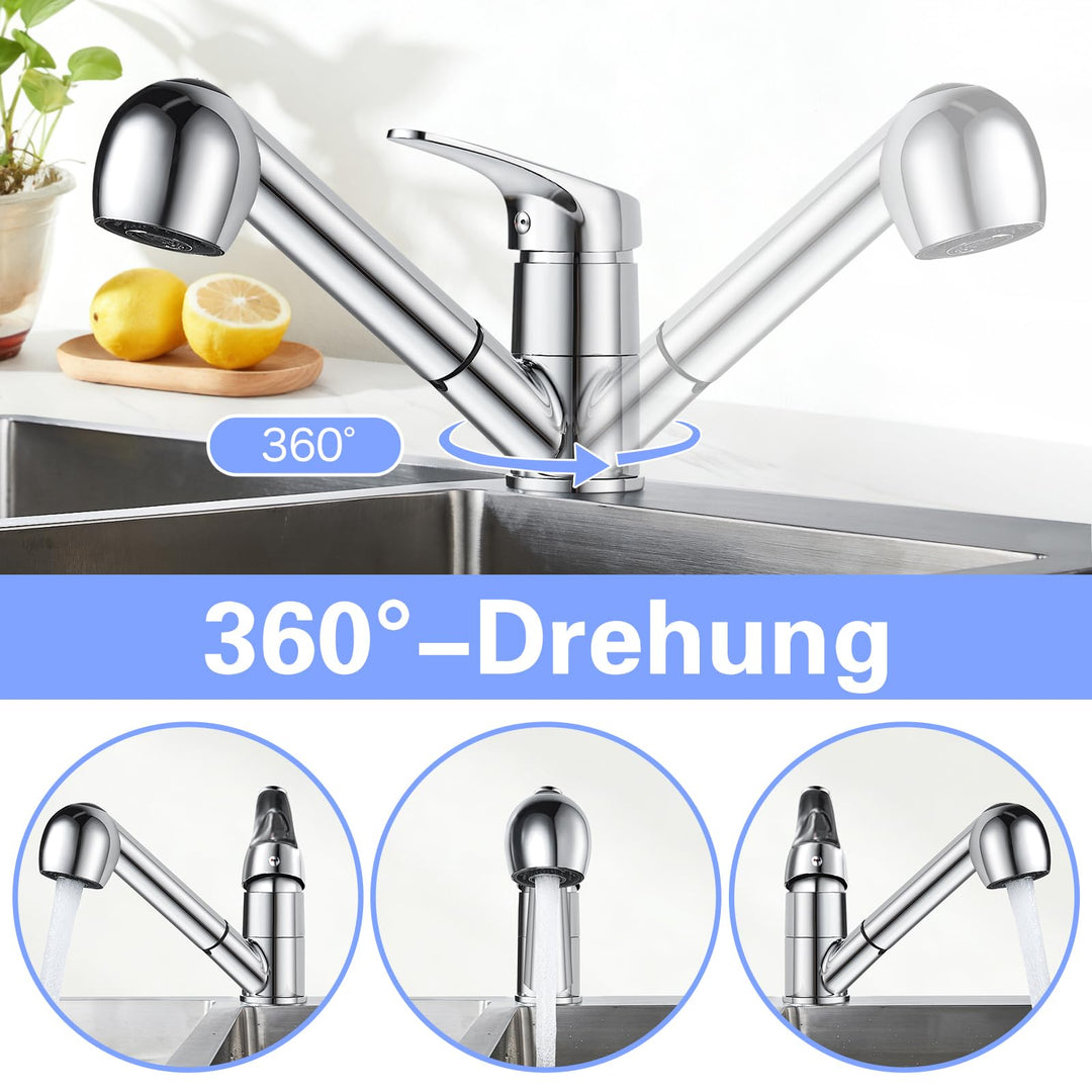 Küchenarmatur ausziehbar Chrom 360° mit 2 Strahlarten - Bild 3