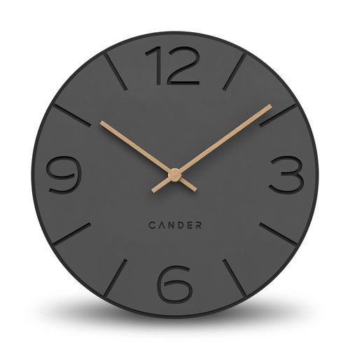 Wanduhr lautlos analog 30 cm MDF Anthrazit mit Holzzeigern