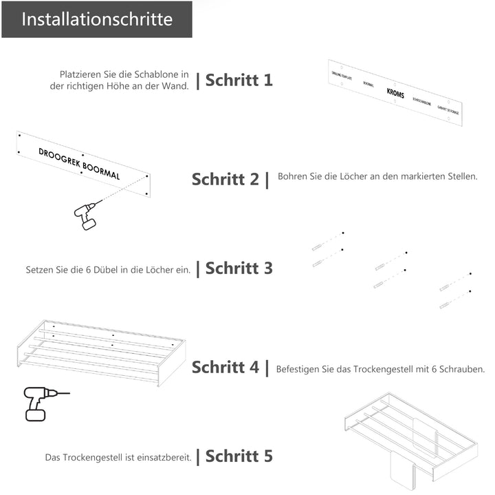 Wäscheständer Wand ausziehbar Aluminium 6m Trockenlänge schwarz - Bild 9
