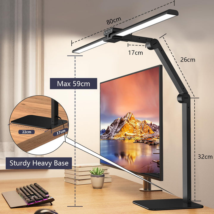 LED Schreibtischlampe Doppelkopf dimmbar 24W Metallbasis Büro - Bild 4