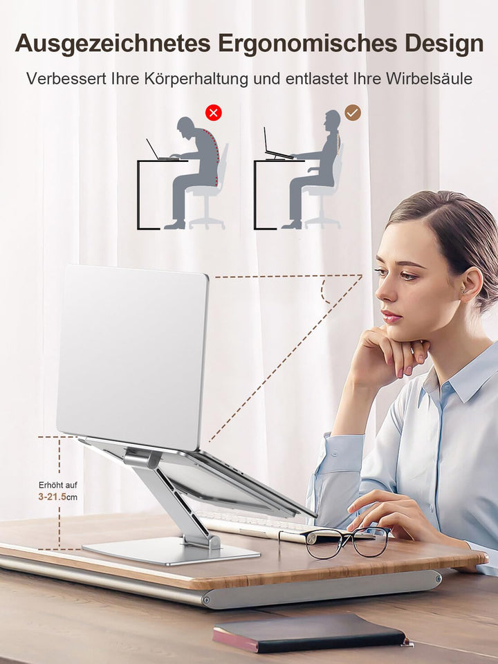 Laptop Ständer Aluminium höhenverstellbar 10–16 Zoll klappbar