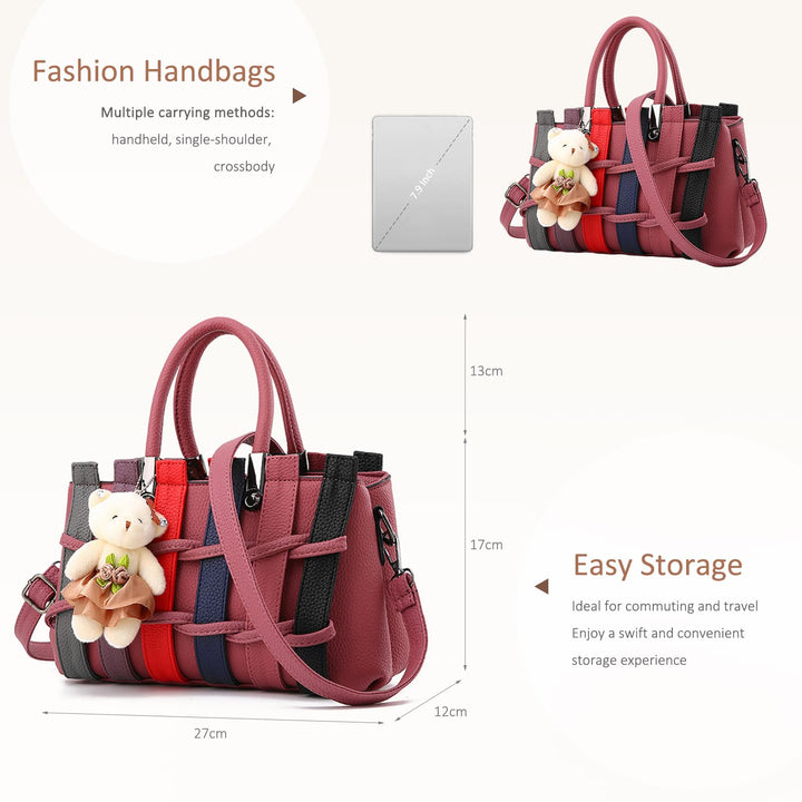 Handtasche Damen PU-Leder Umhängetasche Zweifarbig 27x17x27 cm - Bild 3