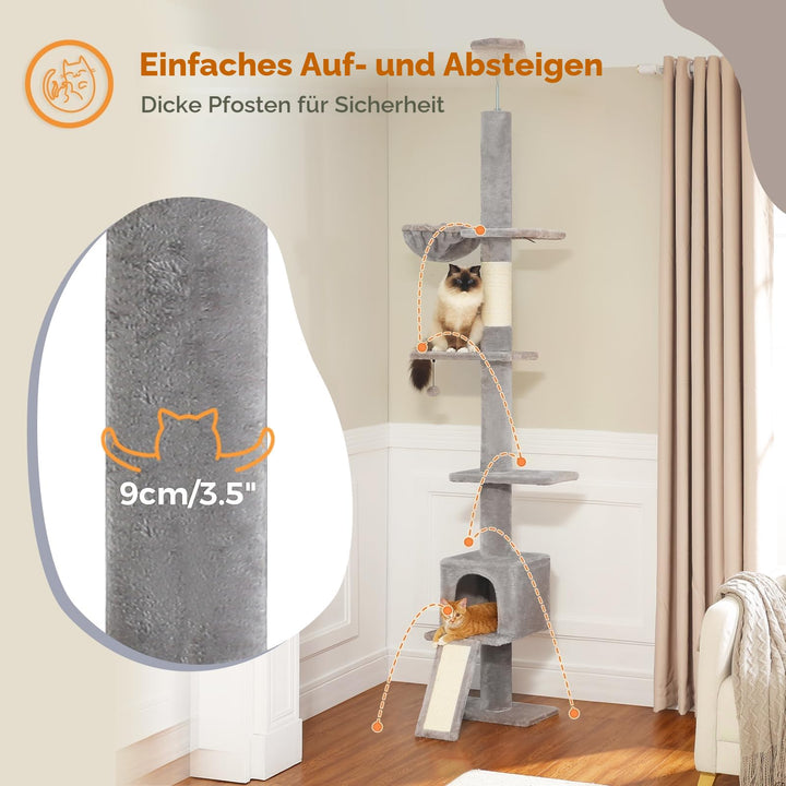 Kratzbaum Boden bis Decke höhenverstellbar 216-273 cm für 2-4 Katzen - Bild 6