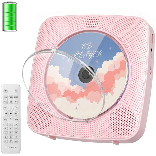 CD-Player mit Bluetooth 5.0 und Lautsprechern 1800mAh FM-Radio Rosa