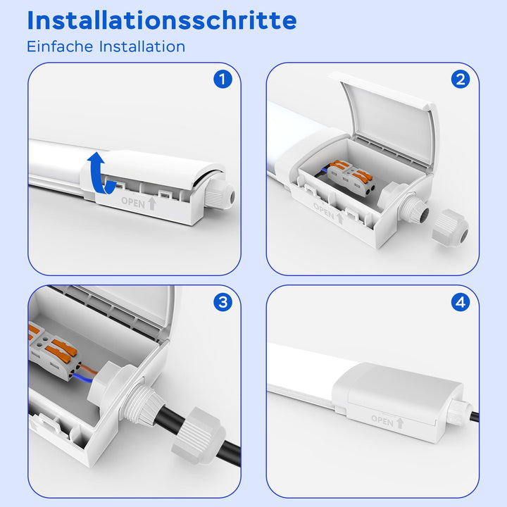 LED Feuchtraumleuchte 150 cm 45W 4950lm Kaltweiss IP65 fuer Garage Keller - Bild 2