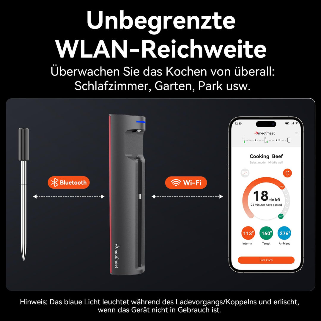 Fleischthermometer kabellos WLAN Bluetooth App-Steuerung Grill - Bild 2