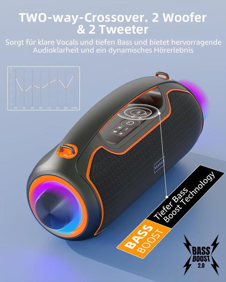 Bluetooth Lautsprecher 120W mit Subwoofer IP65 24h Akku outdoor - Bild 3